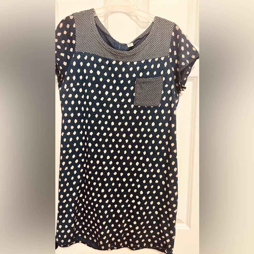 Navy Polka Dot Mini Dress with Pocket & back zipper